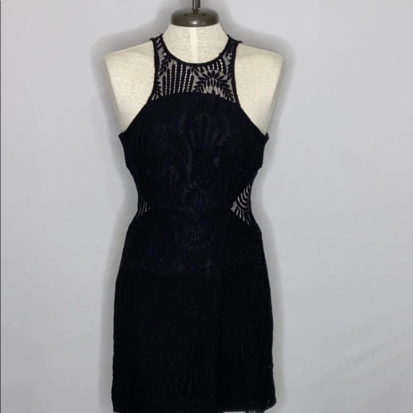 NSR Black Halter Crochet Overlay Dress - Small - Picture 1 of 6